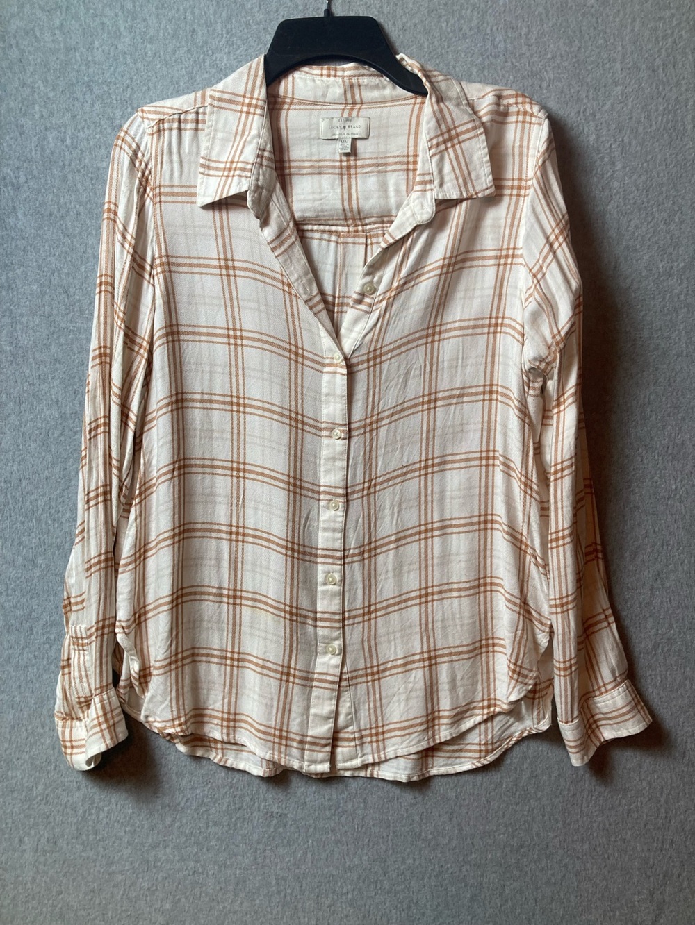 Lucky Brand Plaid Button-Up Shirt - Cream & Tan women’s M long sleeve